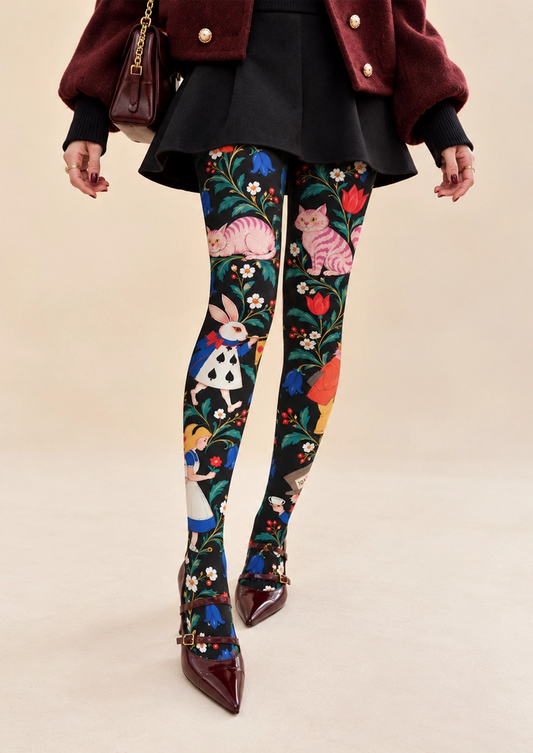 Black Storybook Floral Tights