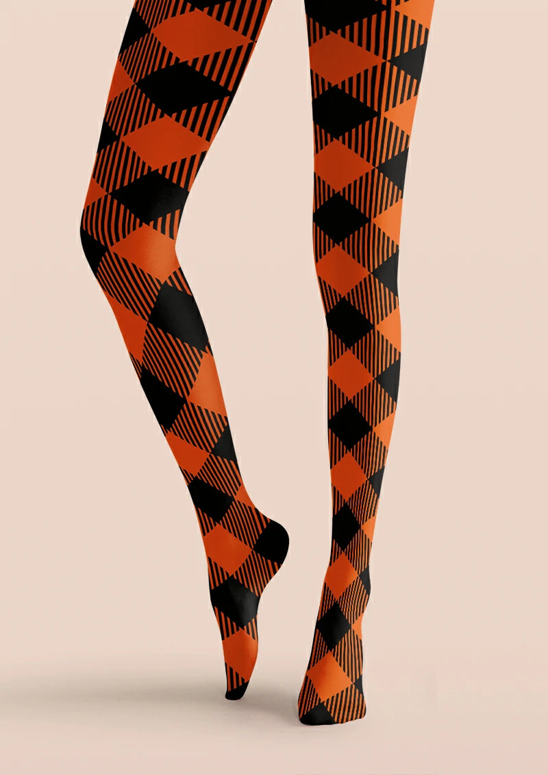 Orange Black Diamond Tights