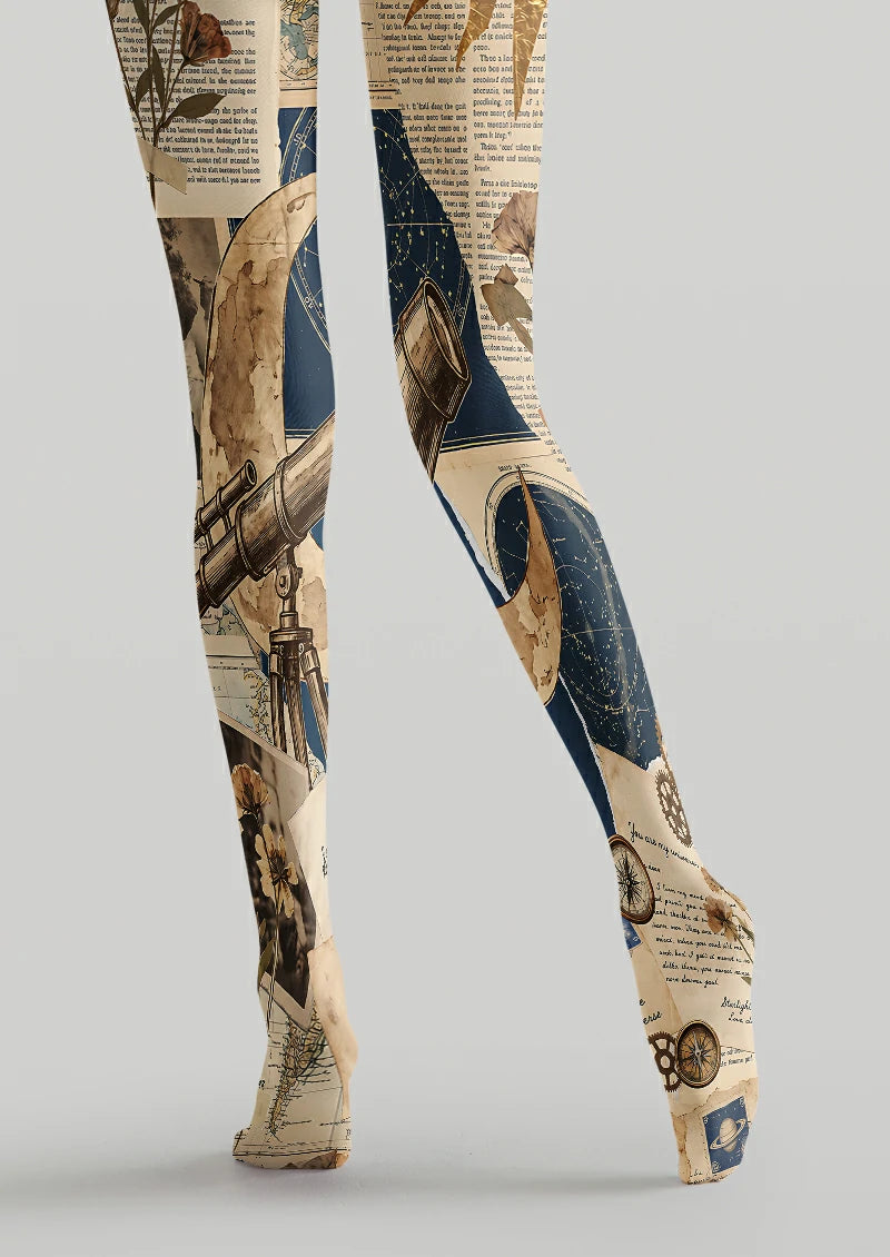 Beige Celestial Collage Tights