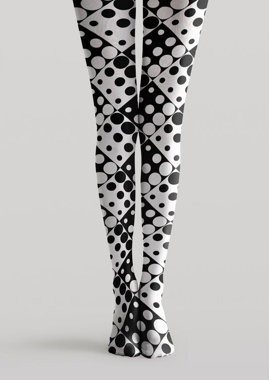Black White Geometric Polka Dot Plaid Tights Hosiery Pantyhose