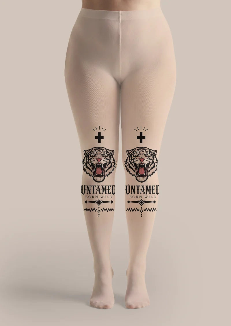 Beige Tiger Tattoo Tights