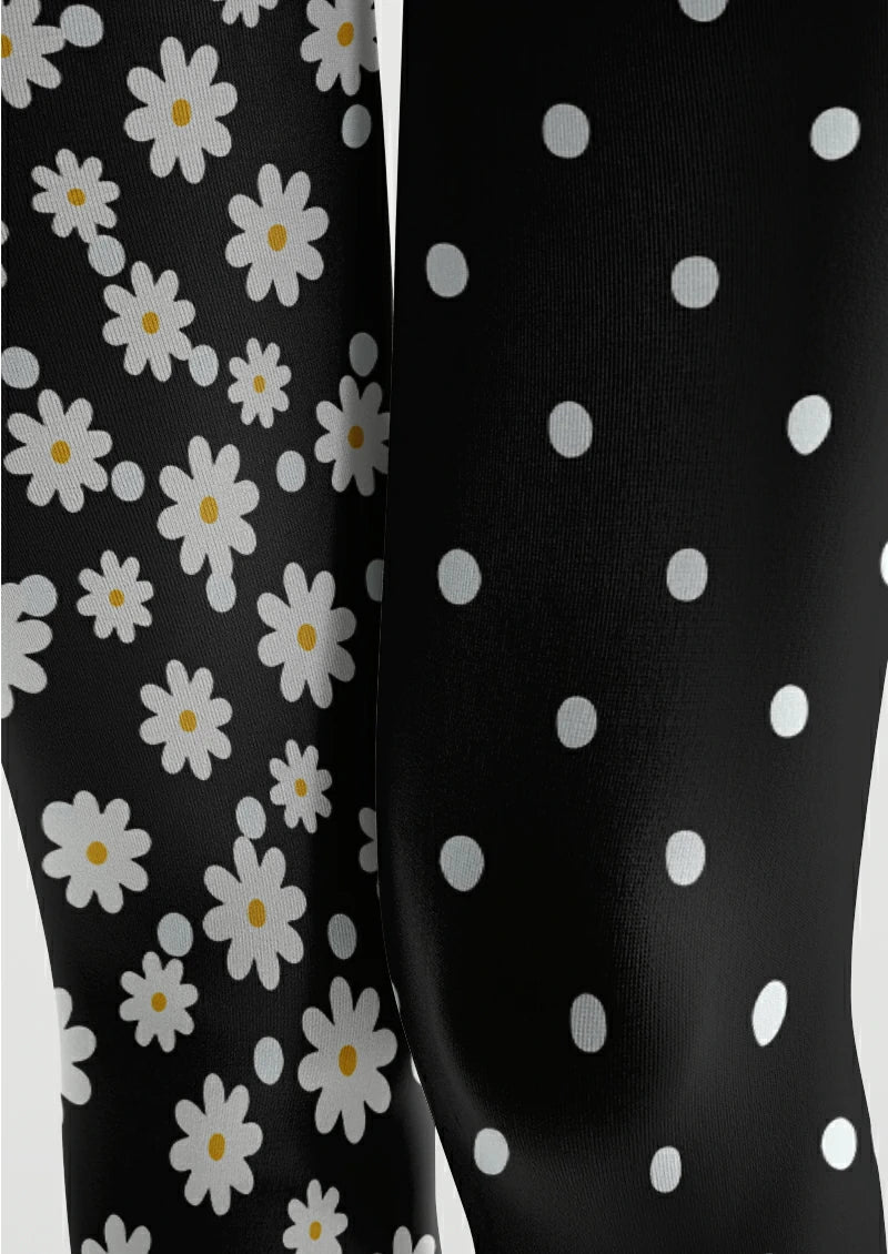 Black Daisy Polka Dot Tights