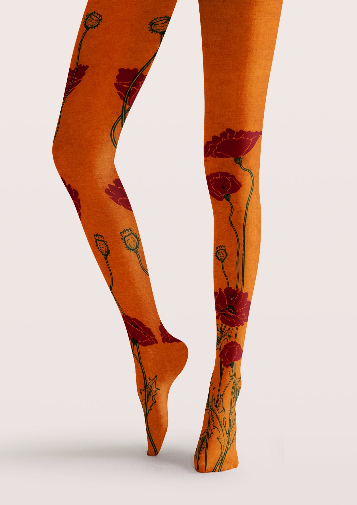 Orange Red Poppy Floral Tights