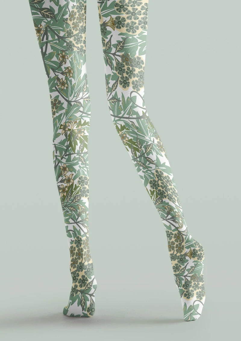 Sage Botanical Vine Floral Tights Hosiery Pantyhose