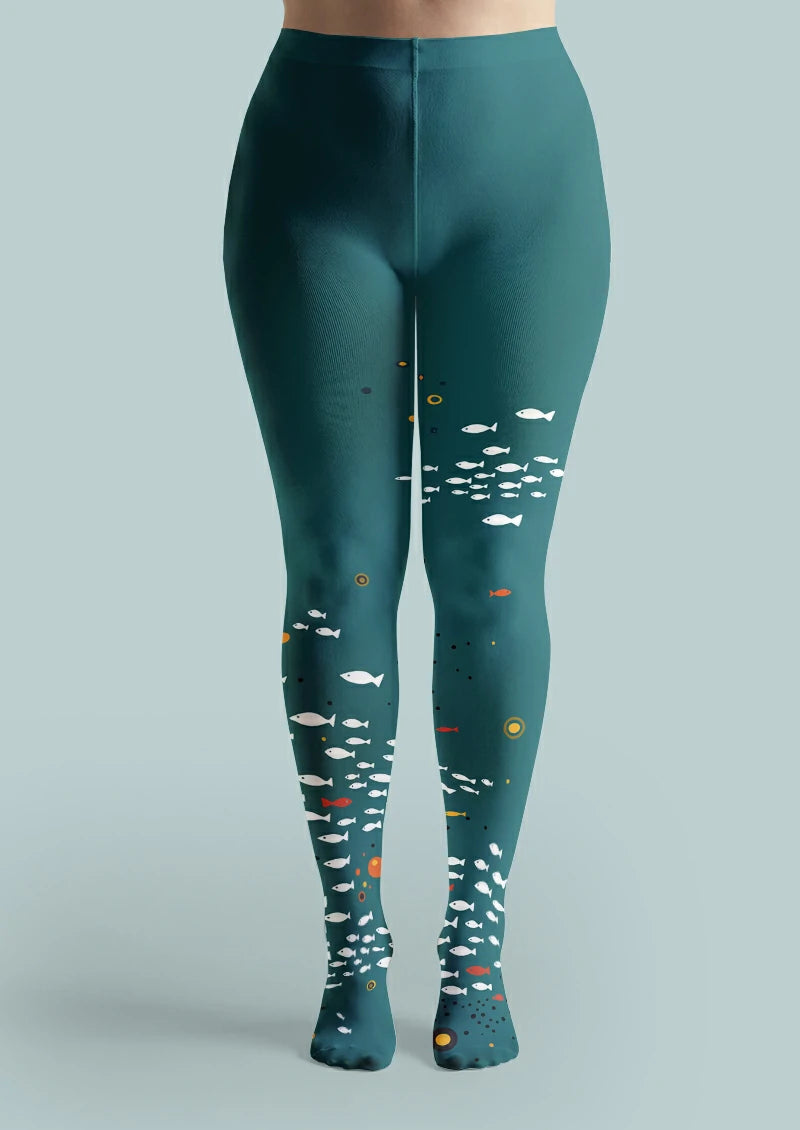 Blue School of Fish Tights