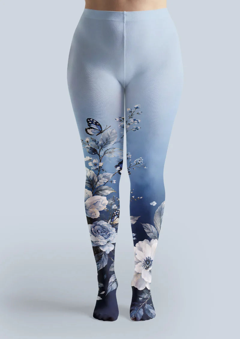 Blue Floral Butterfly Tights