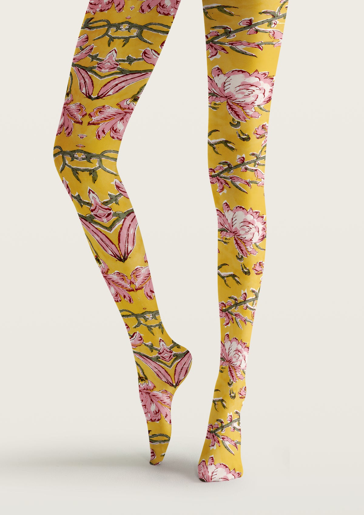 Yellow Pink Floral Tights