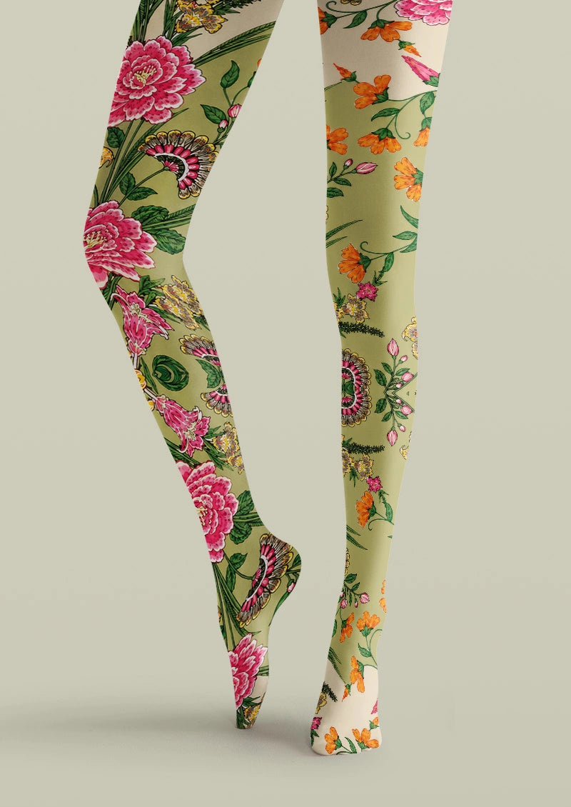 Vintage Garden Floral Tights Hosiery Pantyhose