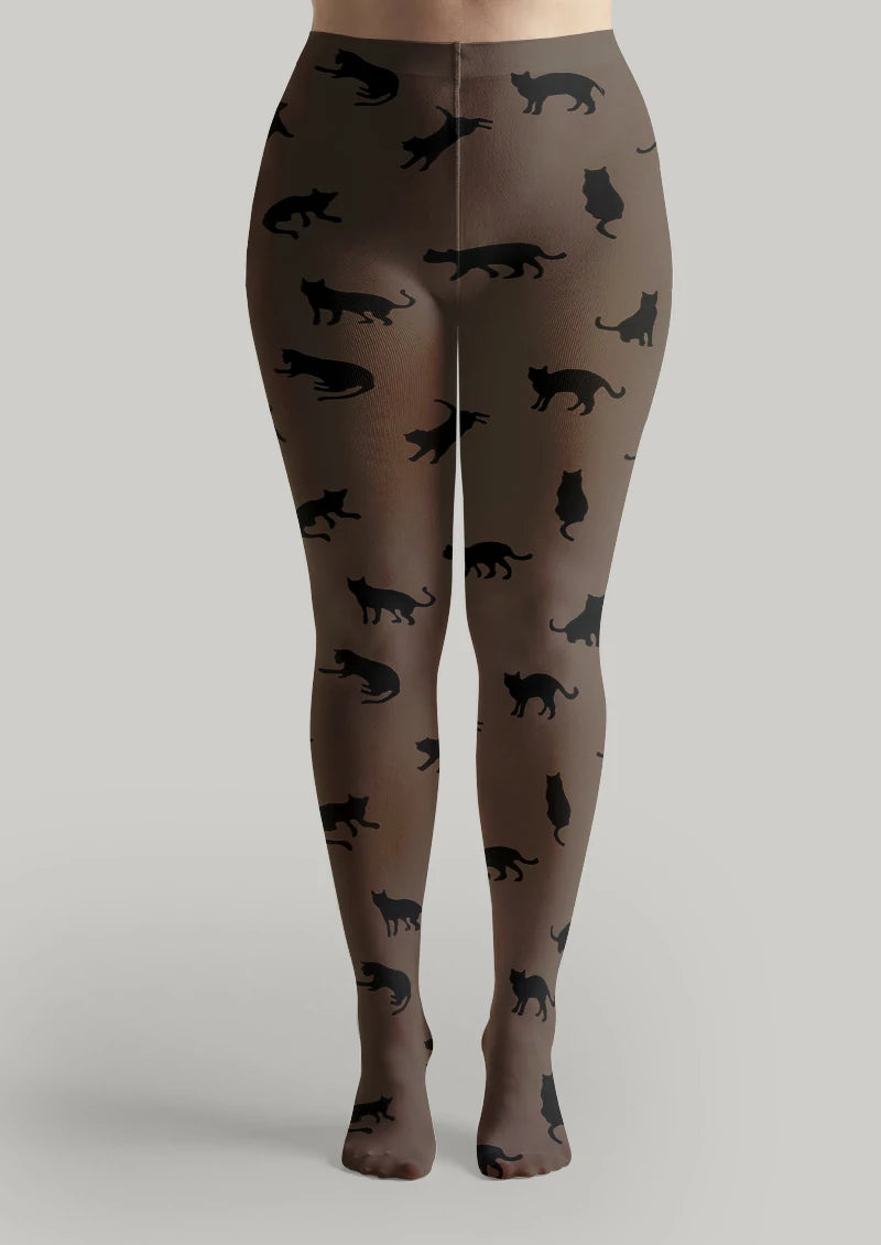 Brown Cat Silhouette Tights