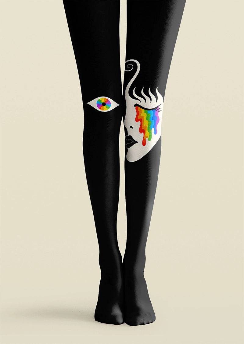 Rainbow Tear Face Graphic & Artistic Tights Hosiery Pantyhose