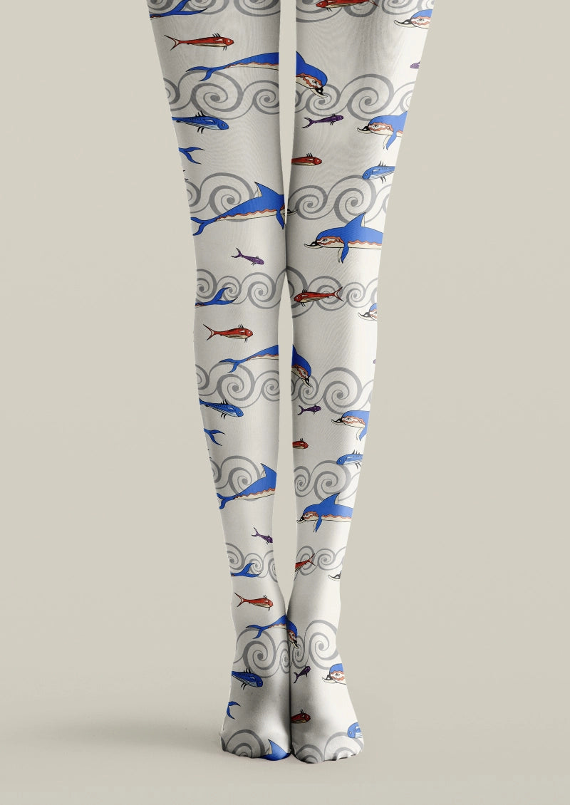 Ocean Fish Wave Print Tights Hosiery Pantyhose