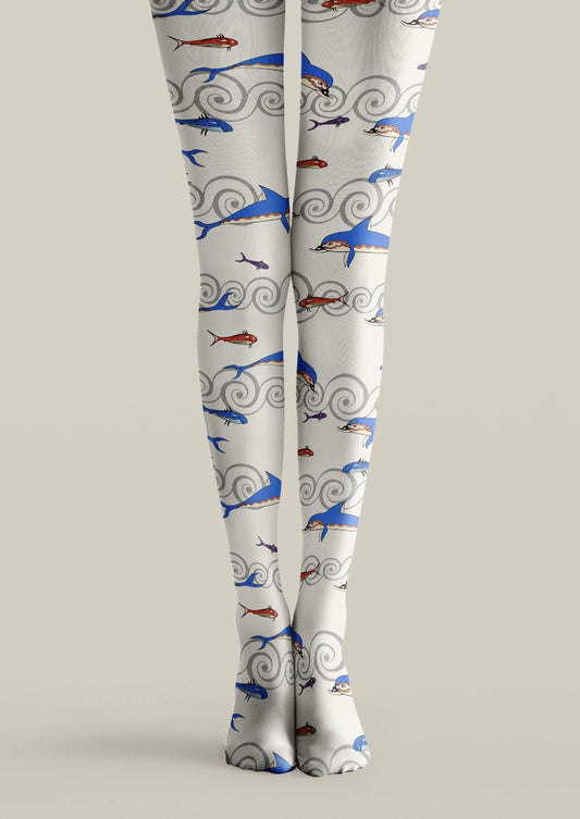 Front product view of Gray Ocean Fish Wave Tights