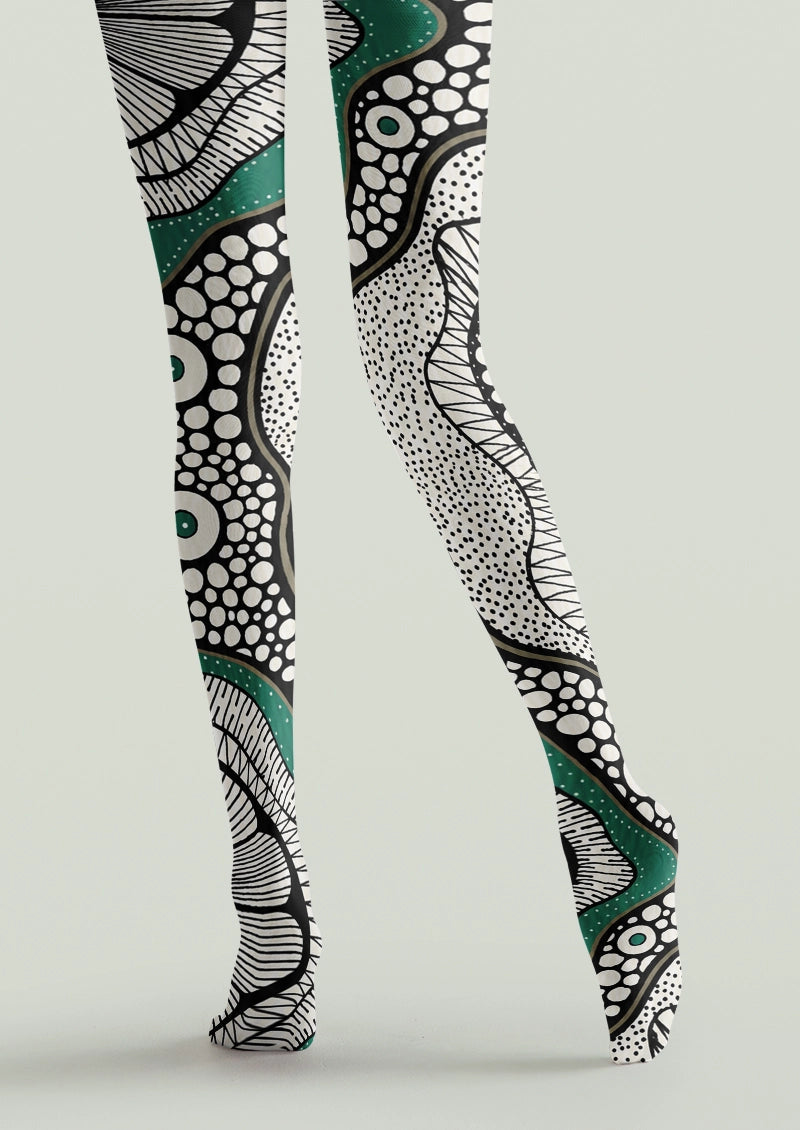 Teal Abstract Dot Graphic Tights Hosiery Pantyhose