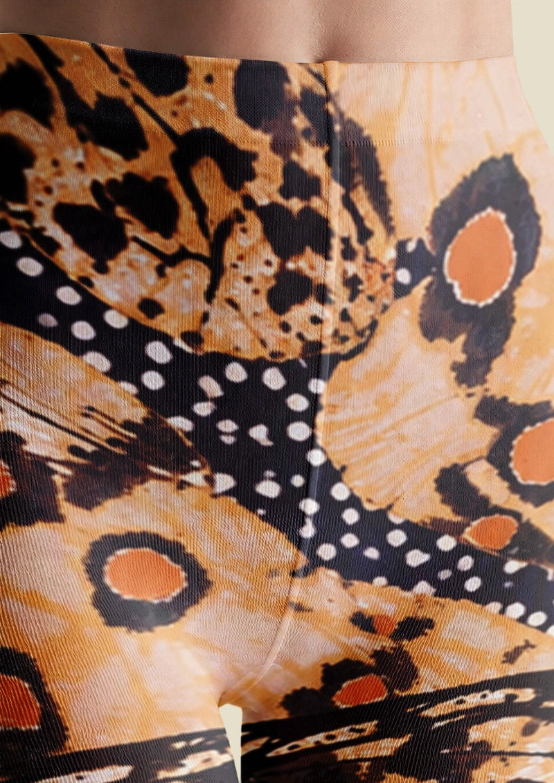 Beige Orange Butterfly Tights