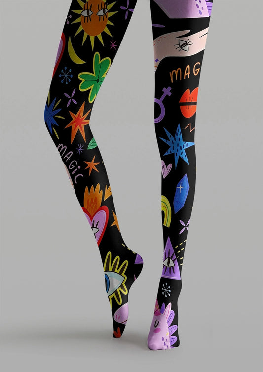 Whimsical Magic Eye & Clover Graphic Tights Hosiery Pantyhose