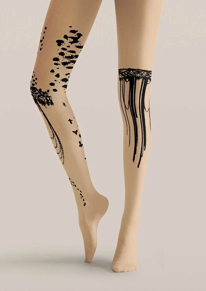 Beige Lace Motif Tights