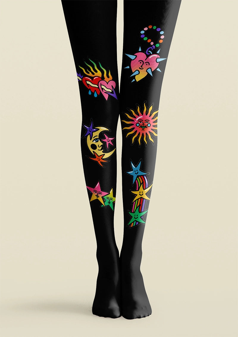 Cosmic Hearts & Stars Graphic & Artistic Tights Hosiery Pantyhose