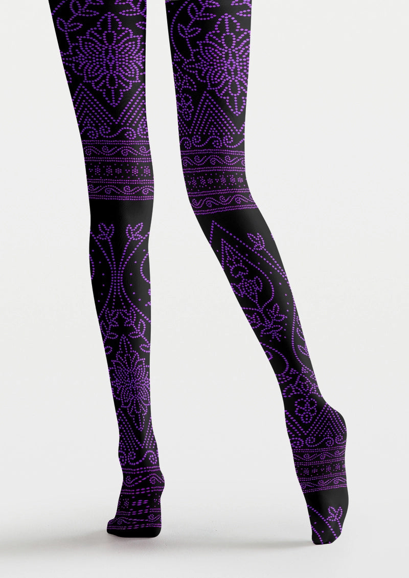 Midnight Violet Ornamental Lace Tights Hosiery Pantyhose