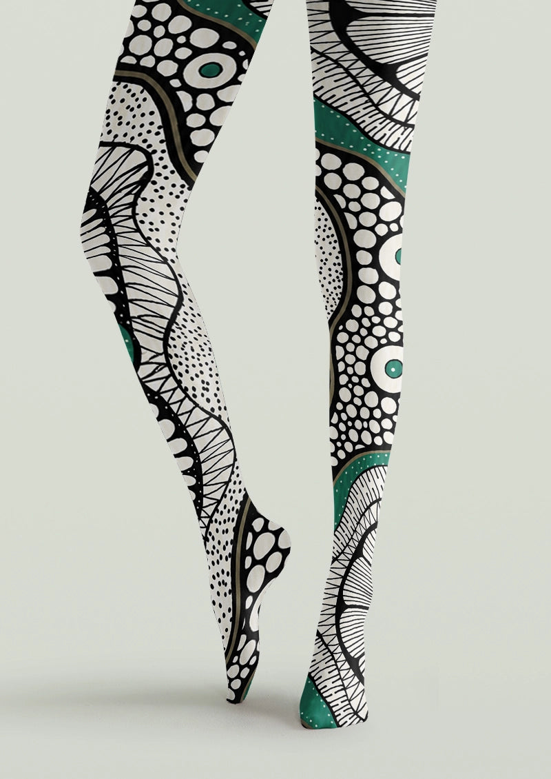 Teal Abstract Dot Graphic Tights Hosiery Pantyhose