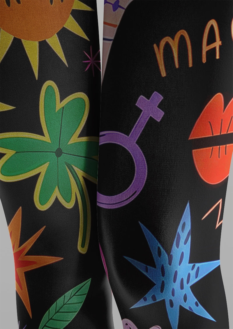 Whimsical Magic Eye & Clover Graphic Tights Hosiery Pantyhose