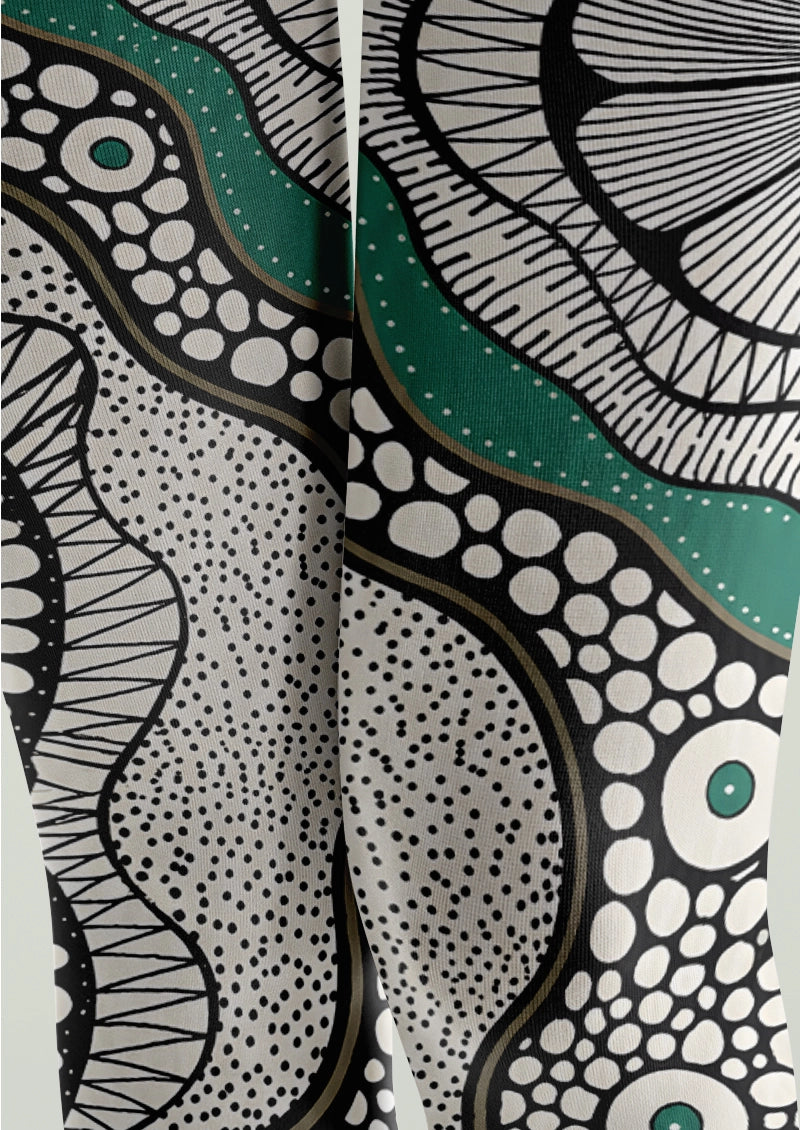 Teal Abstract Dot Graphic Tights Hosiery Pantyhose