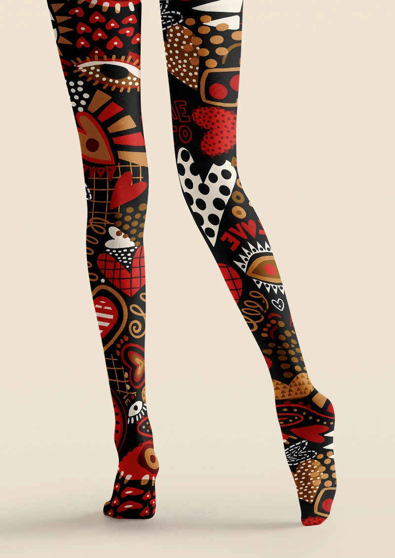 Love Pop Art Hearts Graphic & Artistic Tights Hosiery Pantyhose