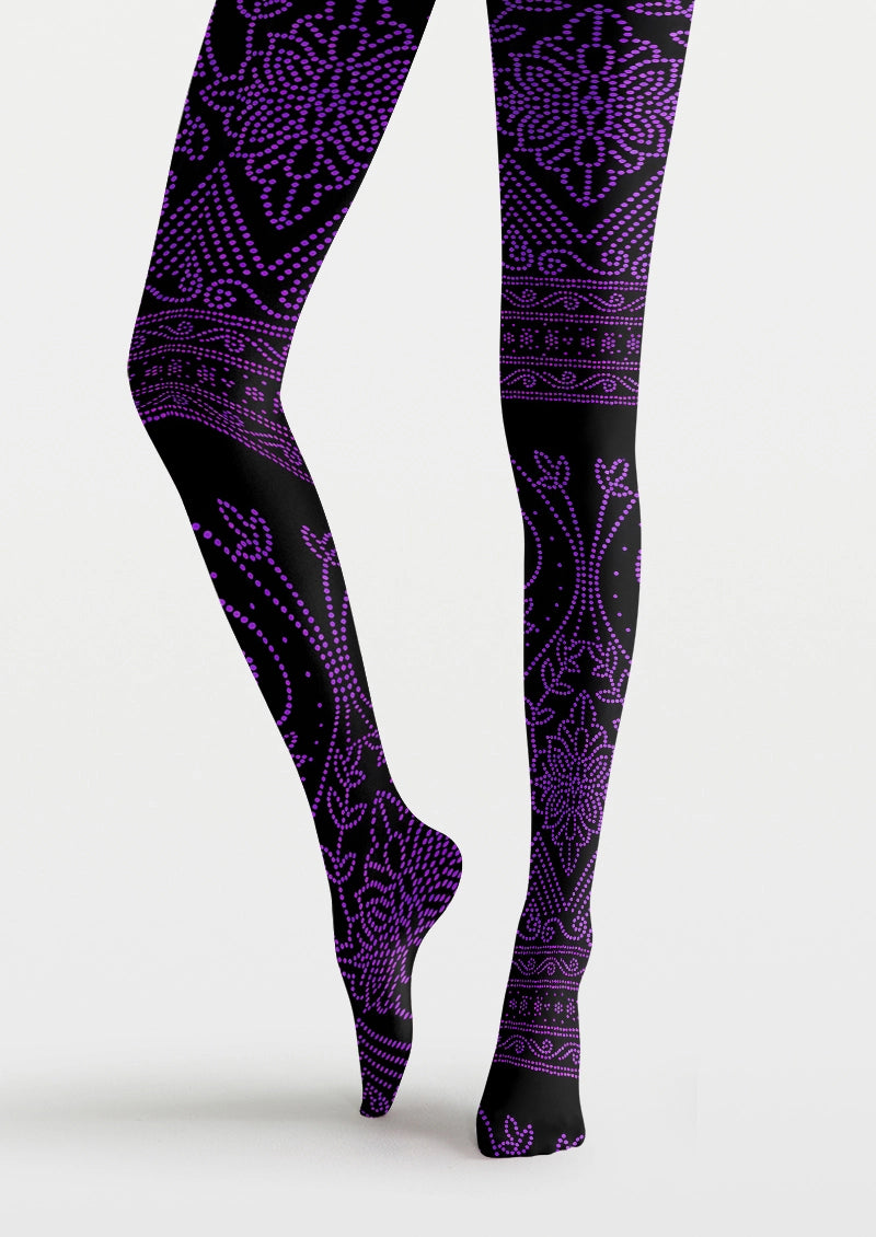 Midnight Violet Ornamental Lace Tights Hosiery Pantyhose