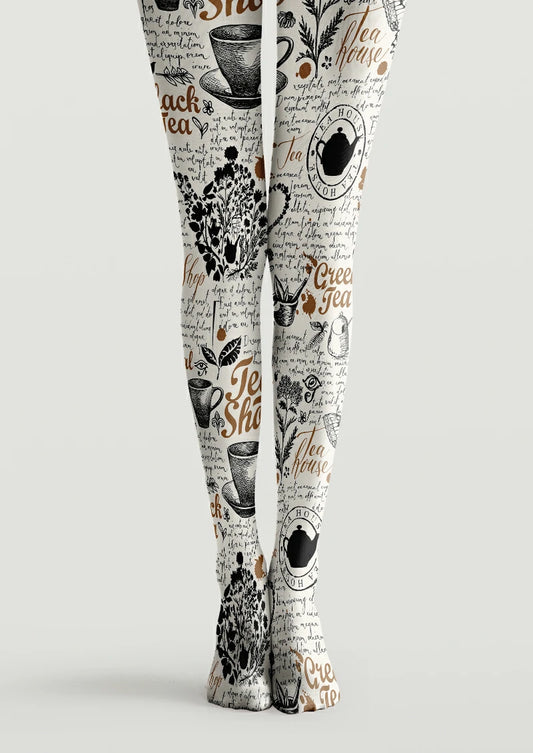 Vintage Tea Script Graphic Tights Hosiery Pantyhose
