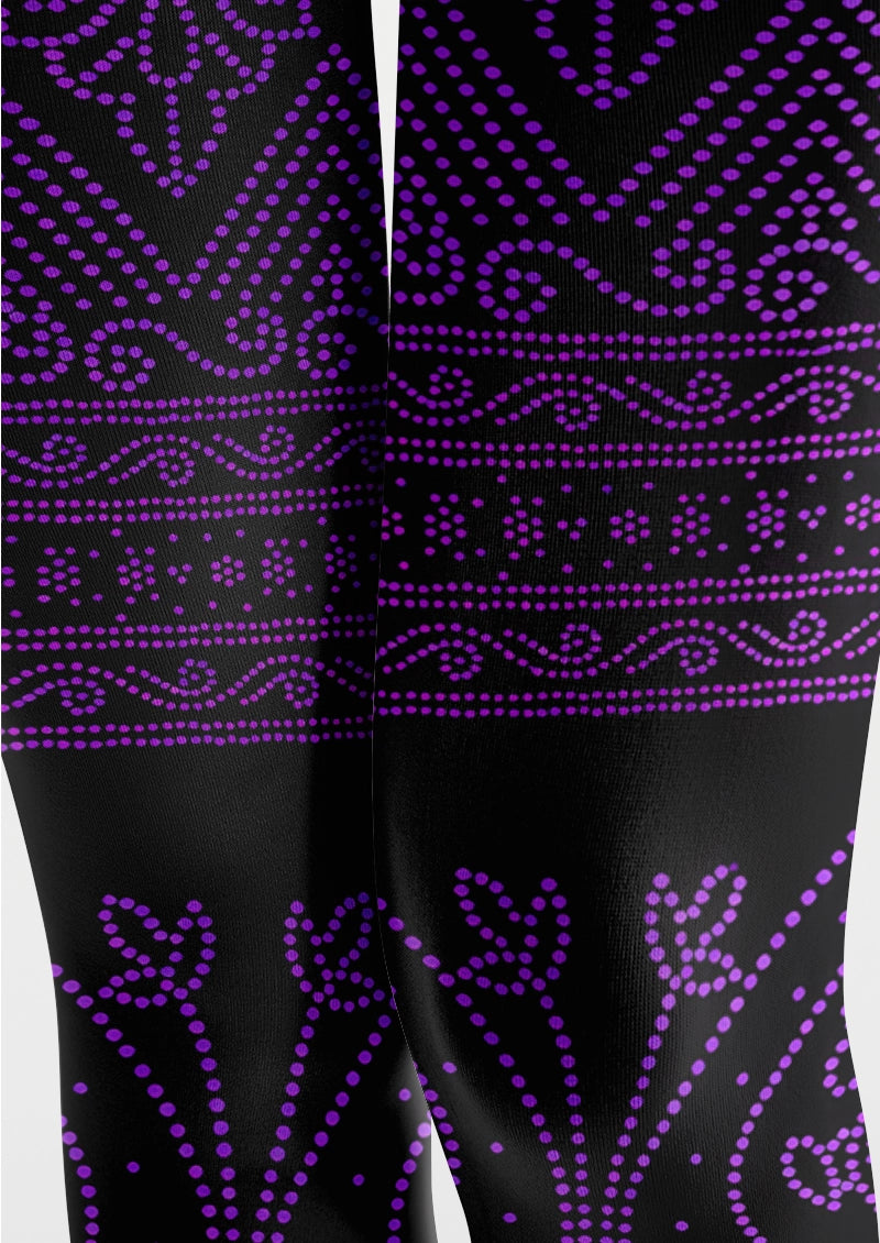Midnight Violet Ornamental Lace Tights Hosiery Pantyhose