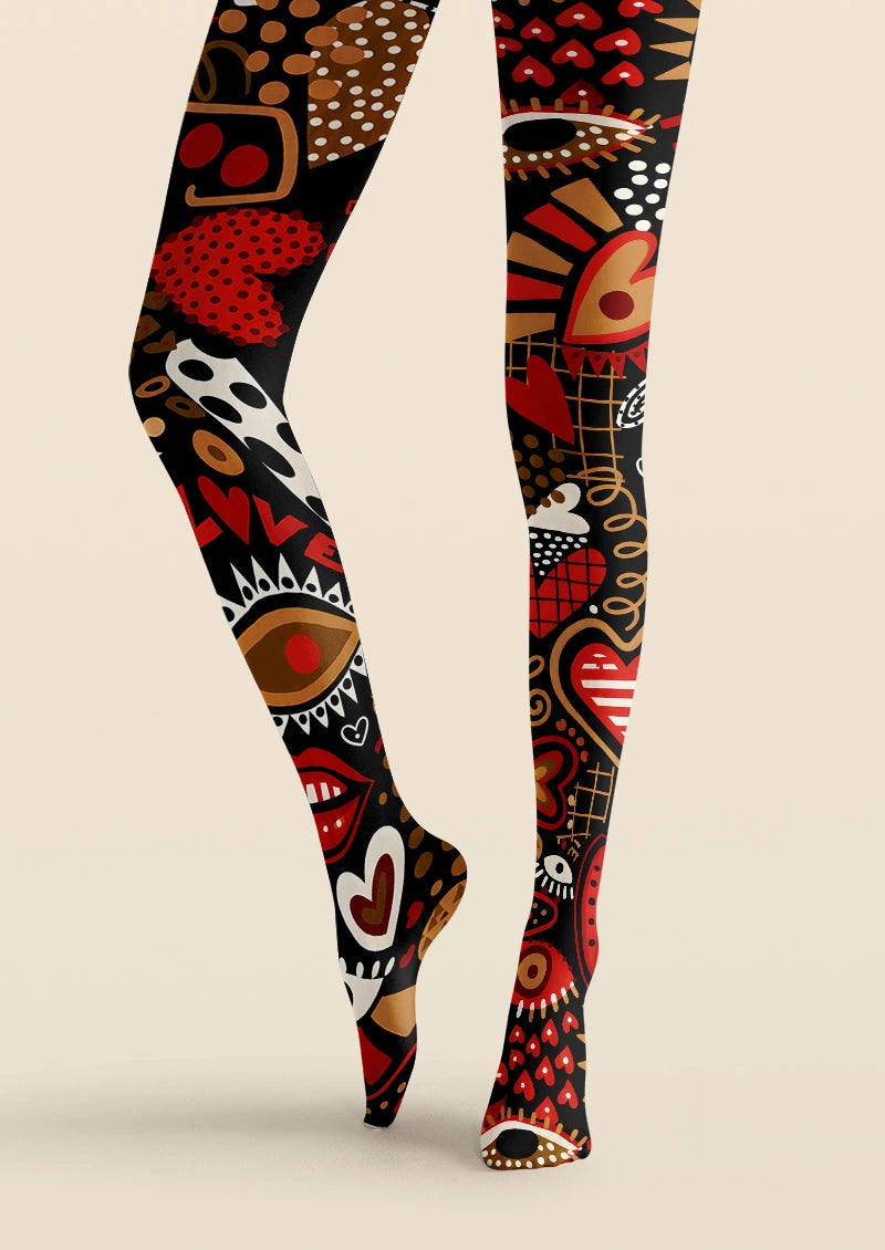 Love Pop Art Hearts Graphic & Artistic Tights Hosiery Pantyhose