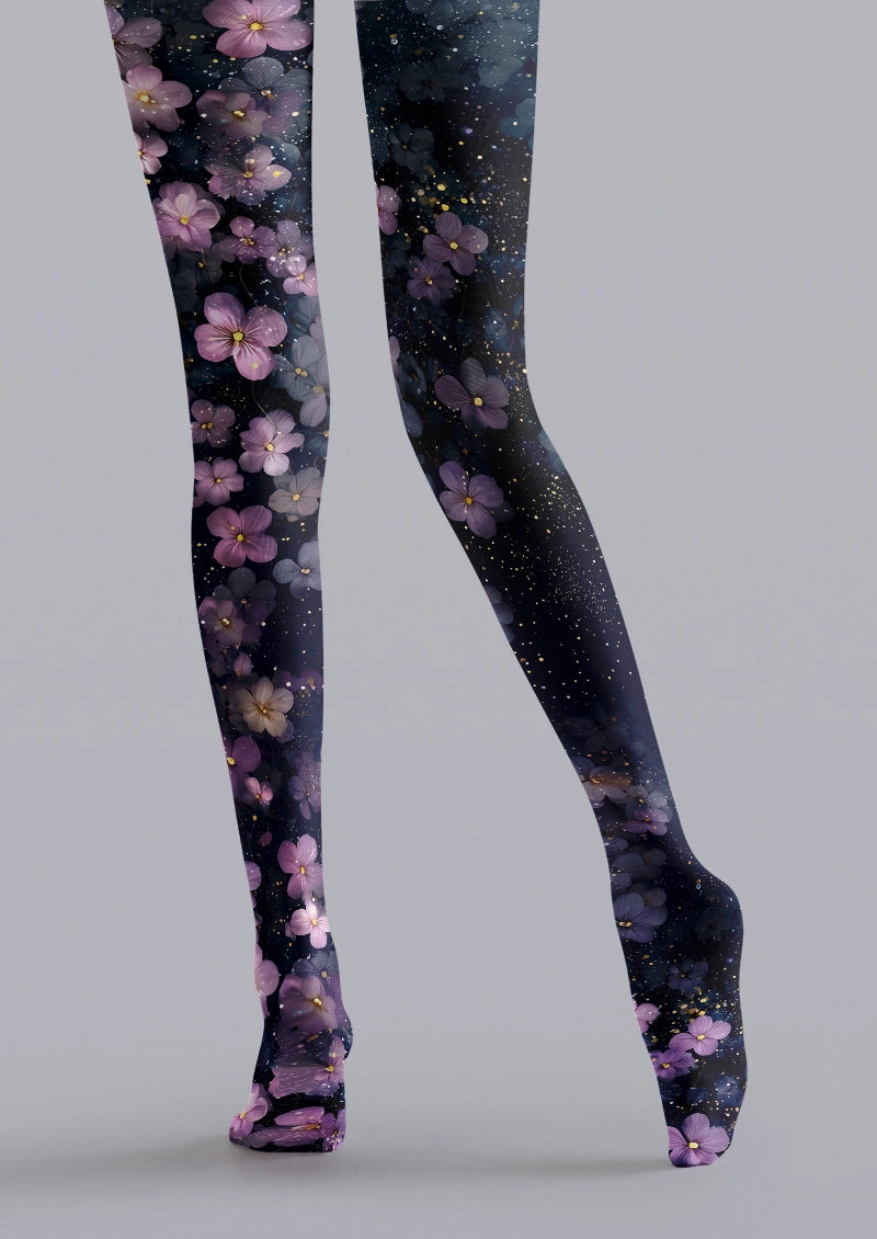Navy Purple Blossom Tights