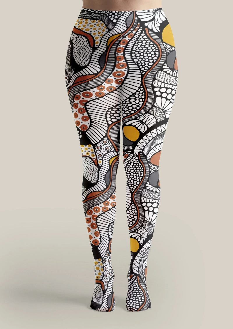 Abstract Flow Geometric Print Tights Hosiery Pantyhose