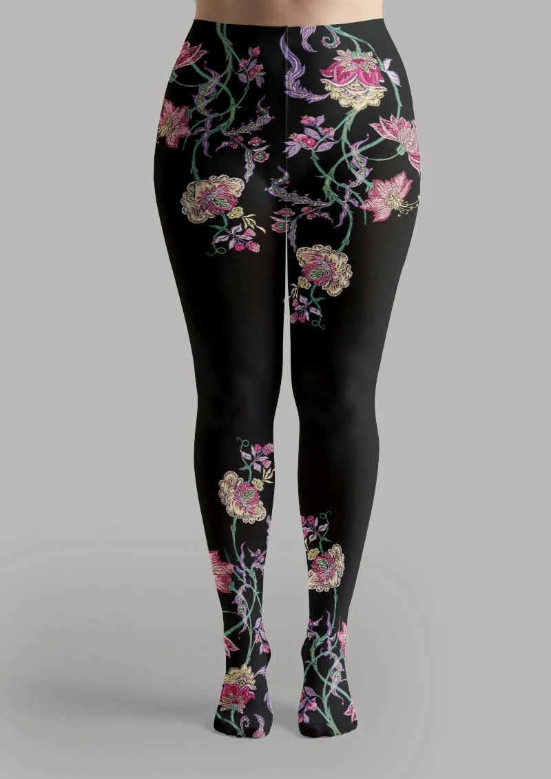 Black Pink Climbing Floral Tights