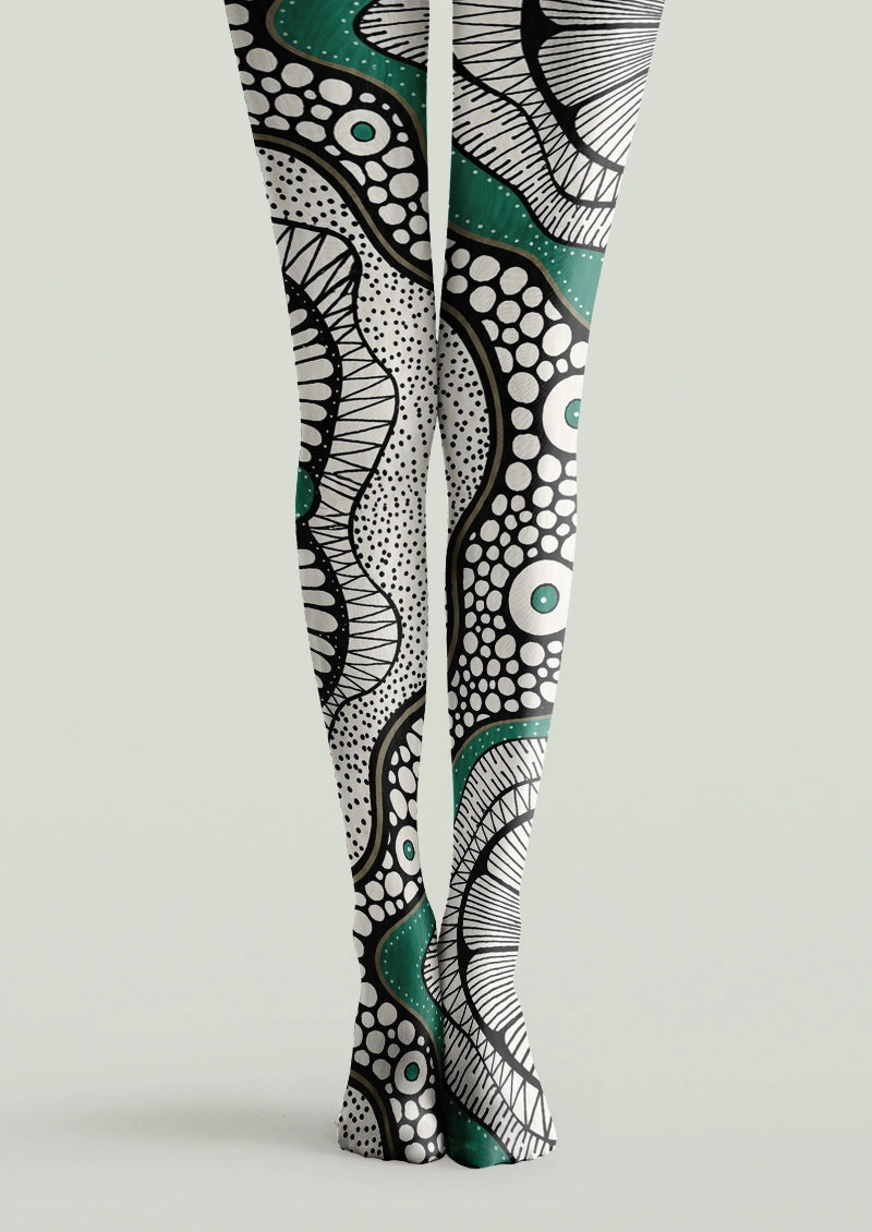 Teal Abstract Dot Graphic Tights Hosiery Pantyhose