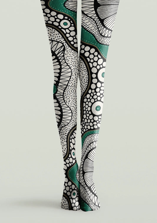 Teal Abstract Dot Graphic Tights Hosiery Pantyhose
