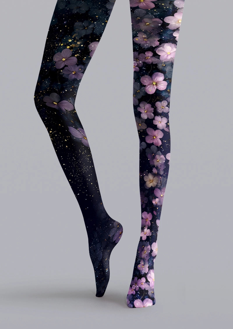 Navy Purple Blossom Tights