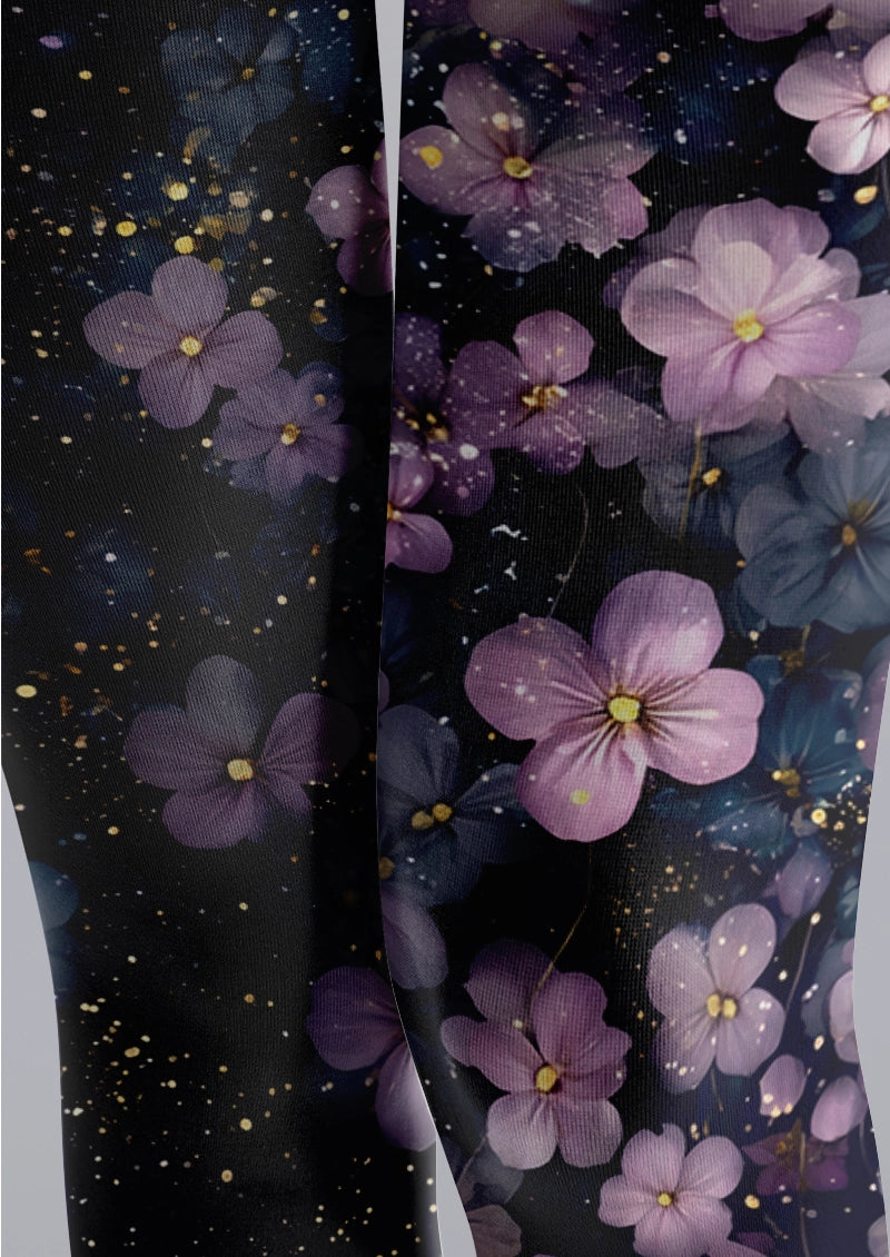 Navy Purple Blossom Tights