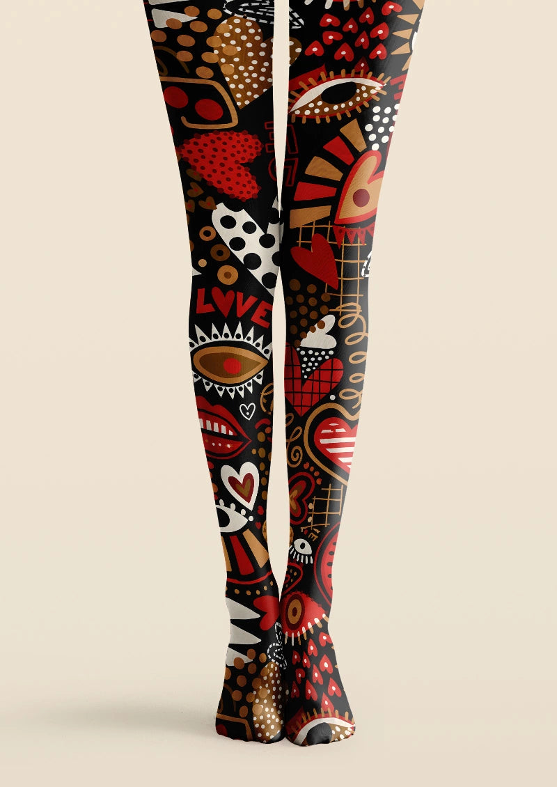 Love Pop Art Hearts Graphic & Artistic Tights Hosiery Pantyhose