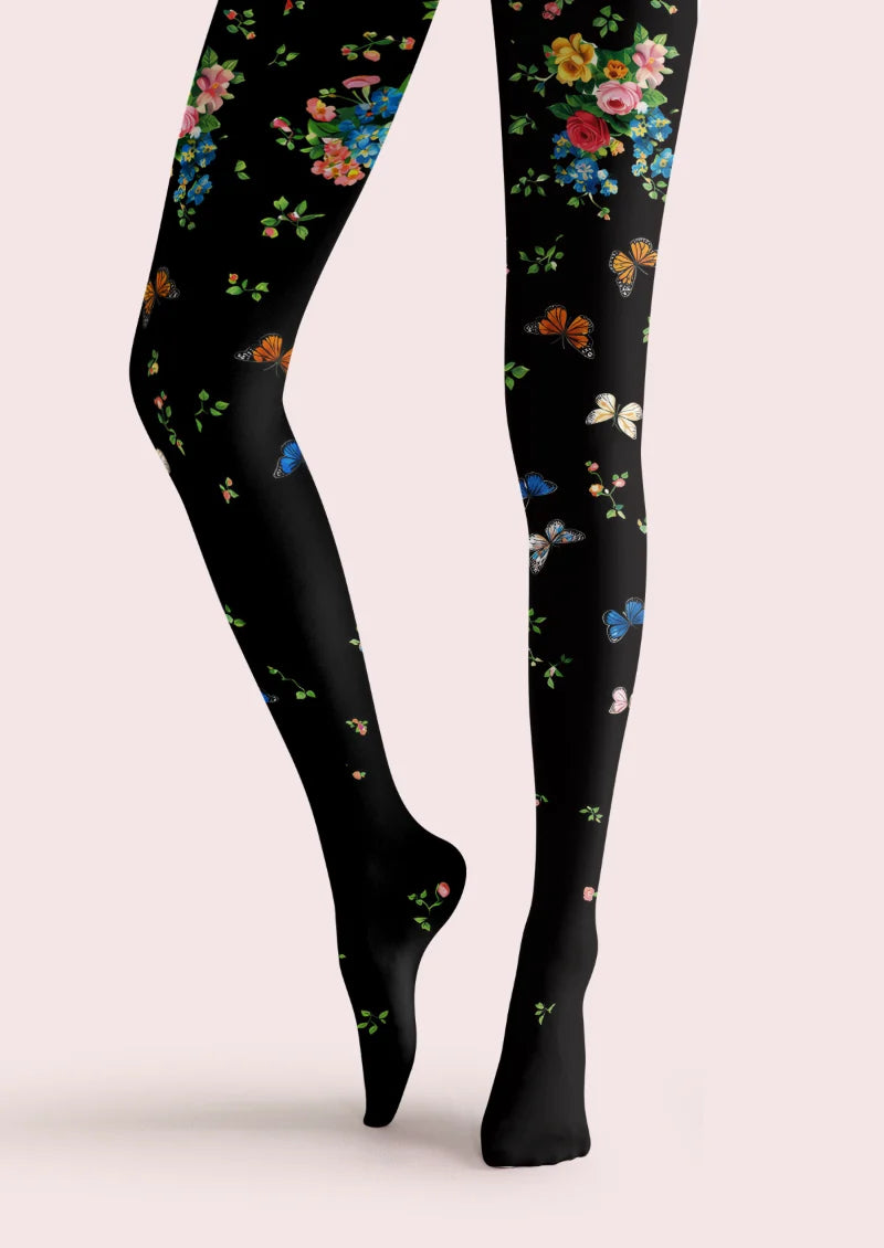 Black Floral and Butterfly Tights