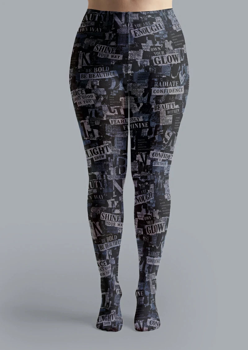 Black Newspaper Collage Tights