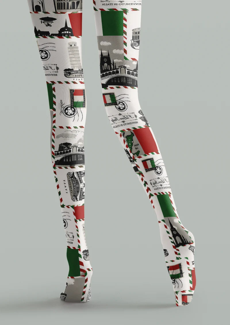 White Italian Postcard Tights