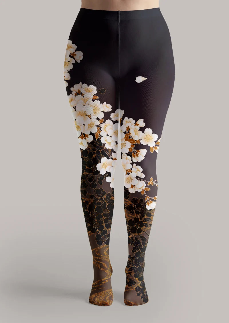 Black White Blossom Tights