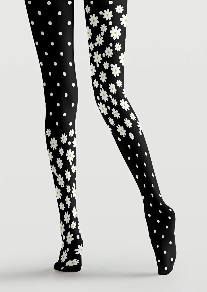 Black Daisy Polka Dot Tights