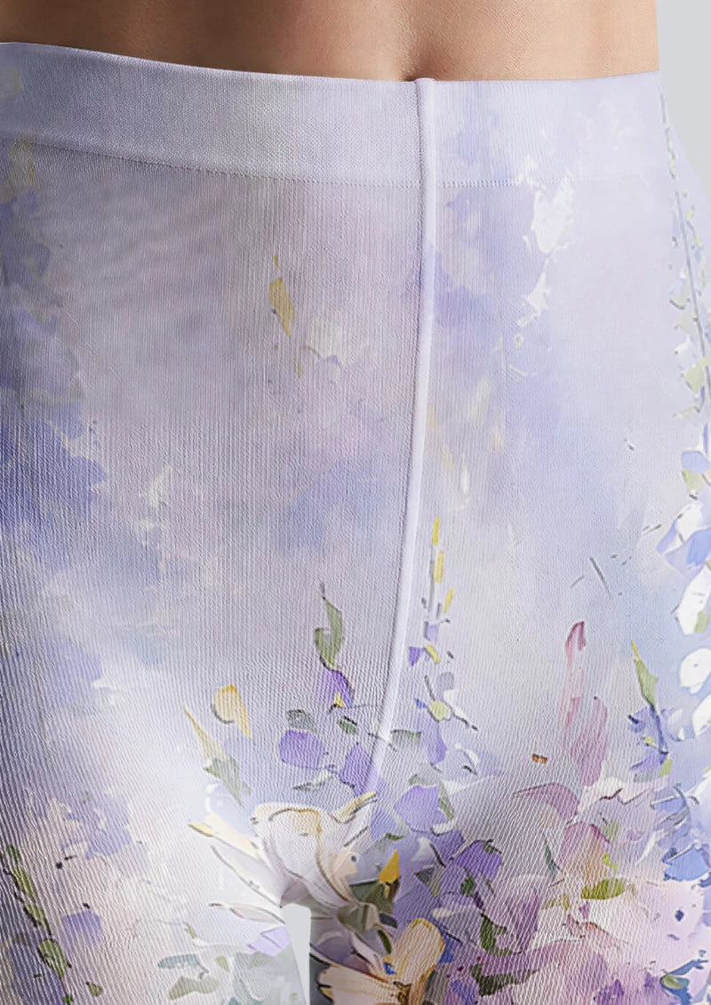 Lavender Watercolor Floral Tights Hosiery Pantyhose