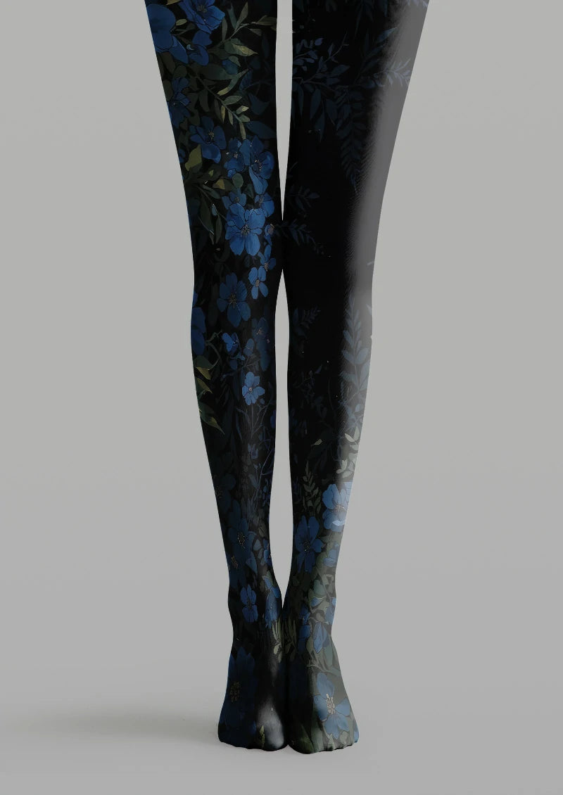 Midnight Blue Floral Tights Hosiery Pantyhose