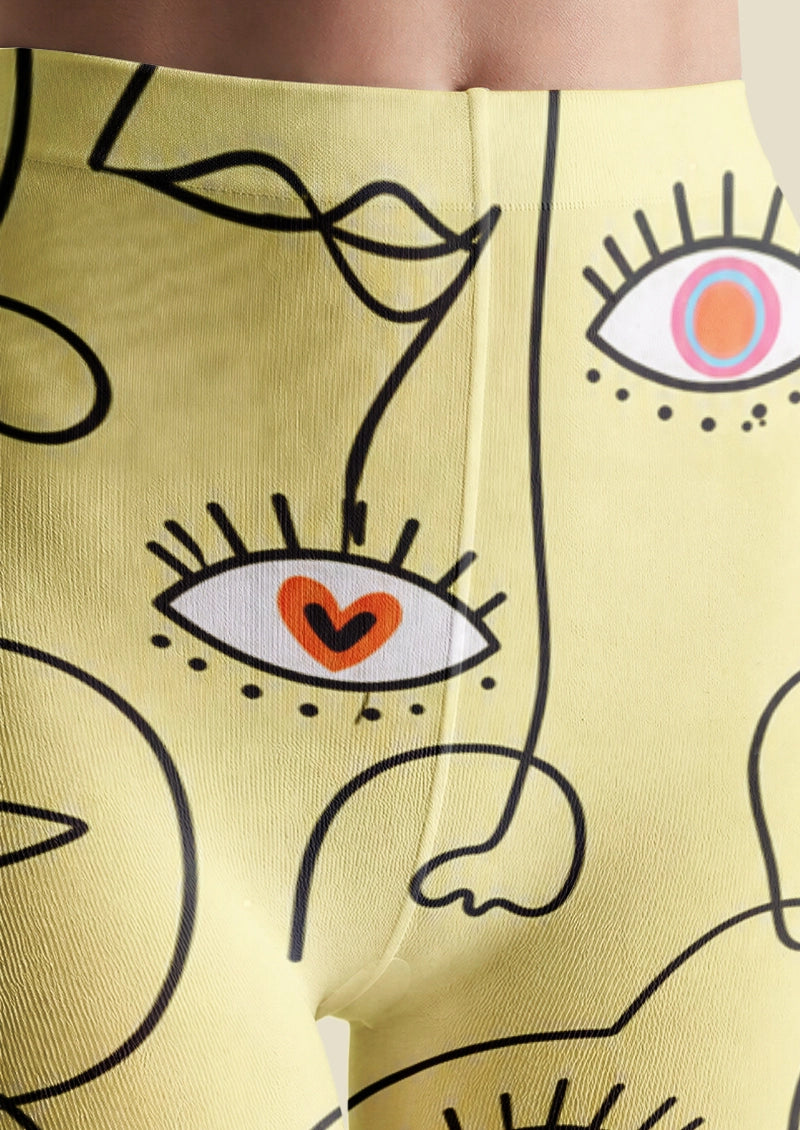 Yellow Eye Doodle Graphic Print Tights Hosiery Pantyhose