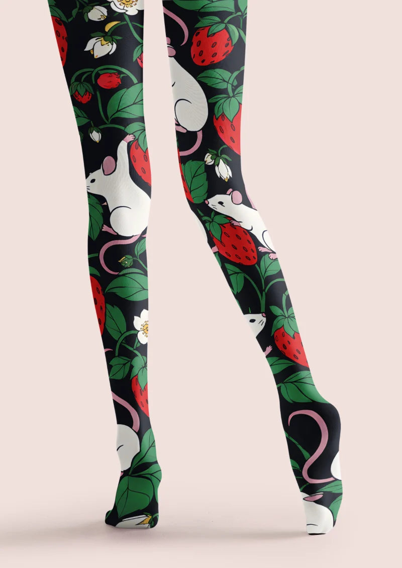 Black Strawberry and Mouse Tights
