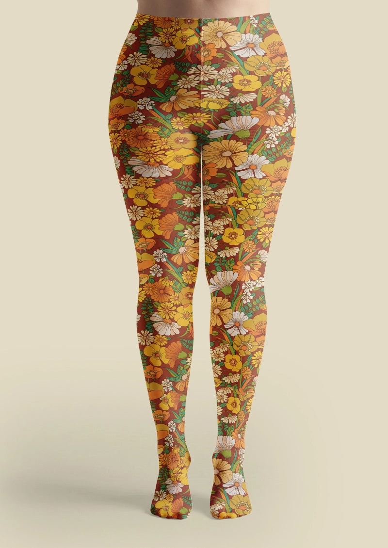 Retro Daisy Garden Floral Print Tights Hosiery Pantyhose