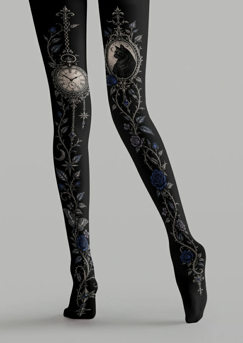 Black Cat Pocket Watch Tights