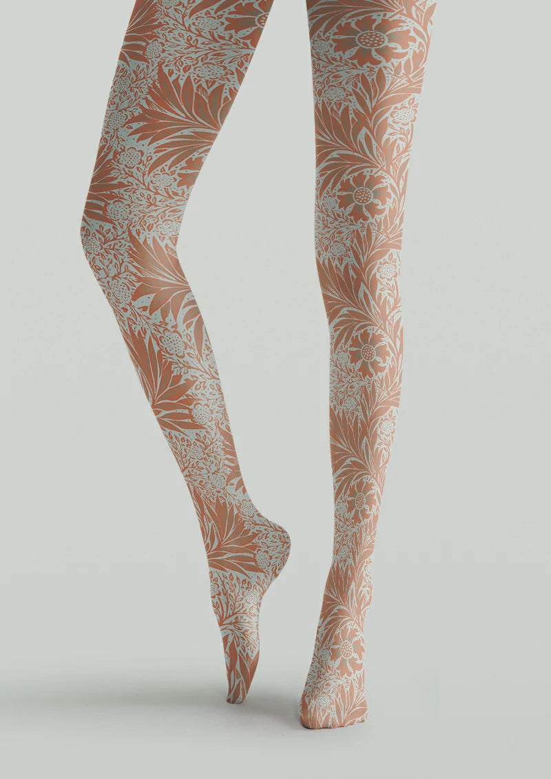 Orange Floral Vine Tights